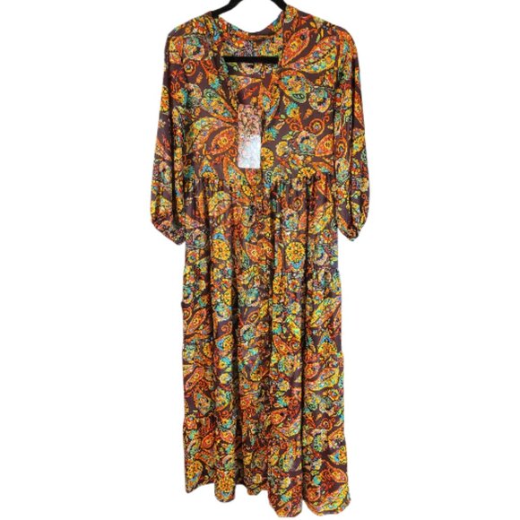 NWT Me 2 Magic Women's Boho Paisley Anthropologie Maxi Peasant Dress Small - Picture 1 of 10